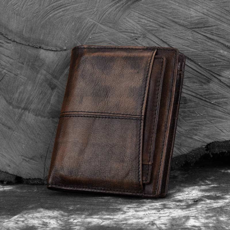 Anti-theft RFID Blocking Retro Leather Wallet with Detachable Card Holder