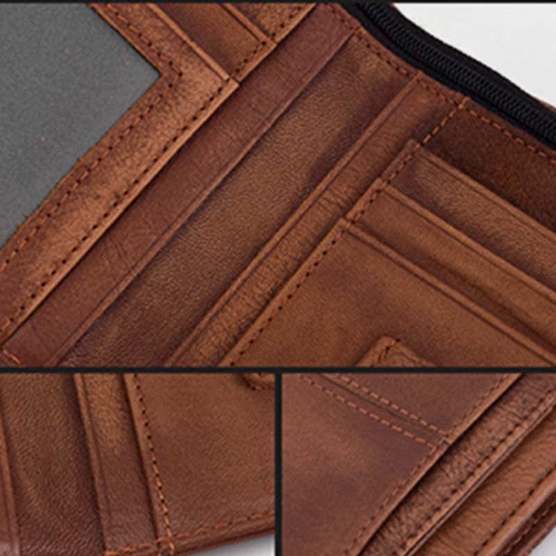 Anti-theft RFID Blocking Retro Leather Wallet with Detachable Card Holder