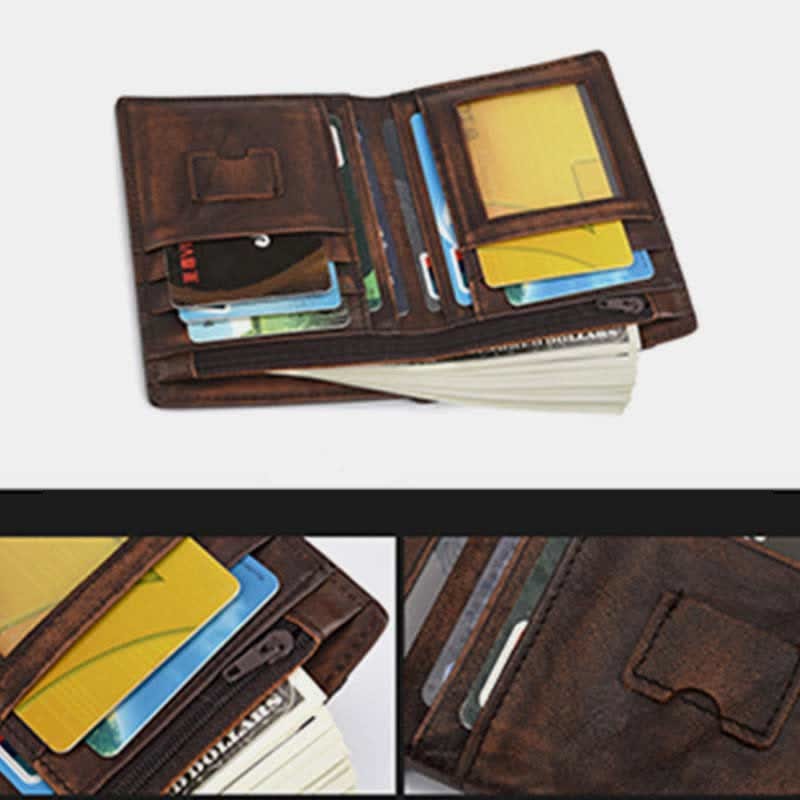 Anti-theft RFID Blocking Retro Leather Wallet with Detachable Card Holder