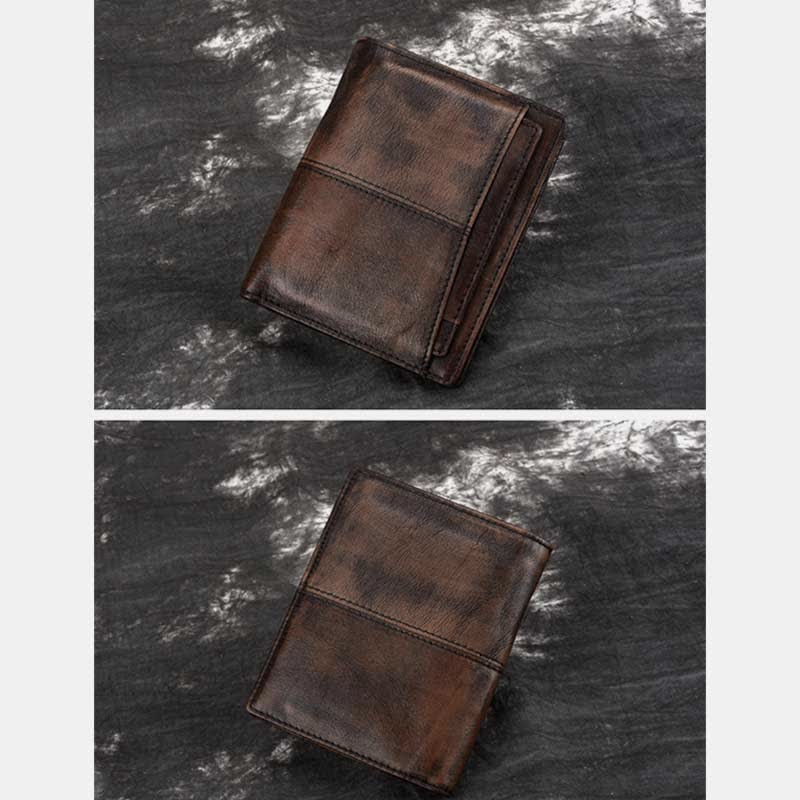 Anti-theft RFID Blocking Retro Leather Wallet with Detachable Card Holder