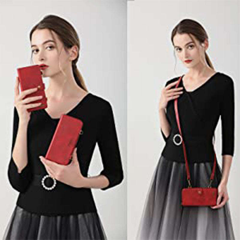 Wallet Case for iPhone Samsung [2 in 1] Magnetic Detachable Wallet Purse [Crossbody Chain] Folio Flip Card Solt Protection Back Cover