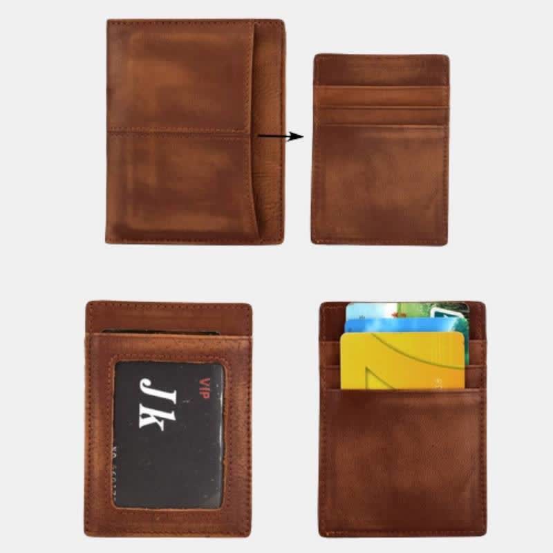 Anti-theft RFID Blocking Retro Leather Wallet with Detachable Card Holder