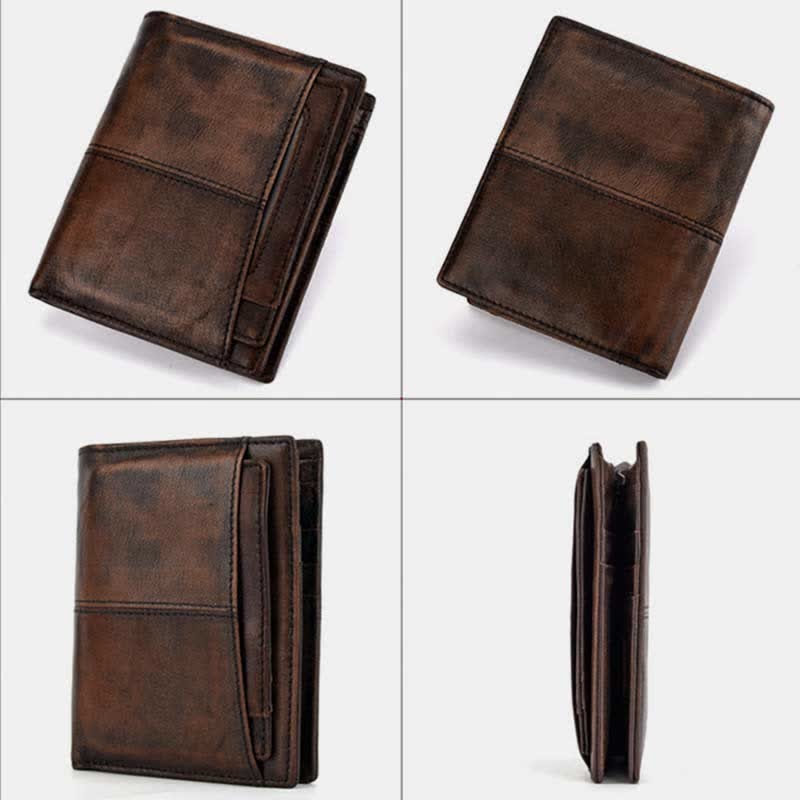 Anti-theft RFID Blocking Retro Leather Wallet with Detachable Card Holder