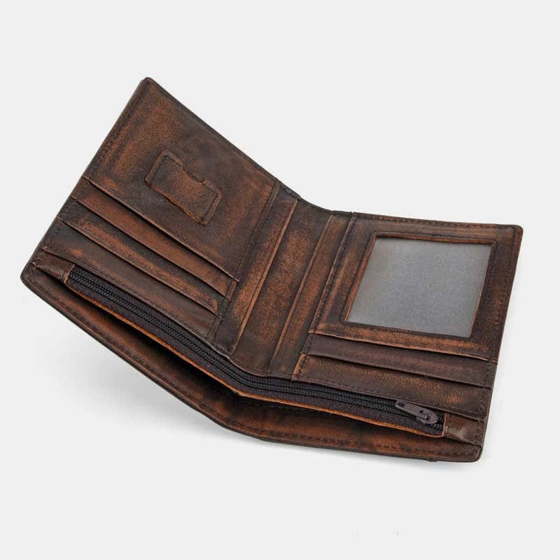 Anti-theft RFID Blocking Retro Leather Wallet with Detachable Card Holder